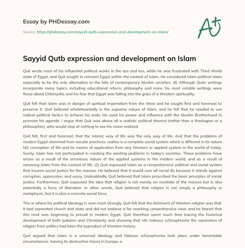 Sayyid Qutb expression and development on Islam essay