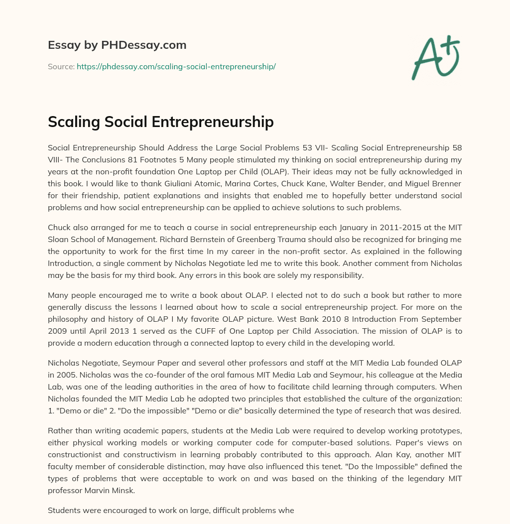 Scaling Social Entrepreneurship essay