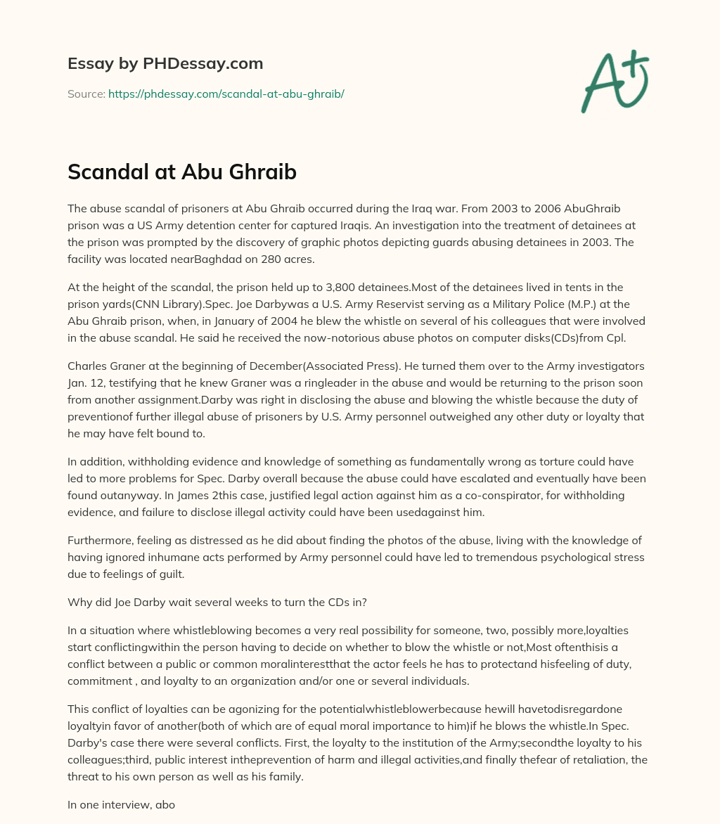 Scandal  at Abu Ghraib essay