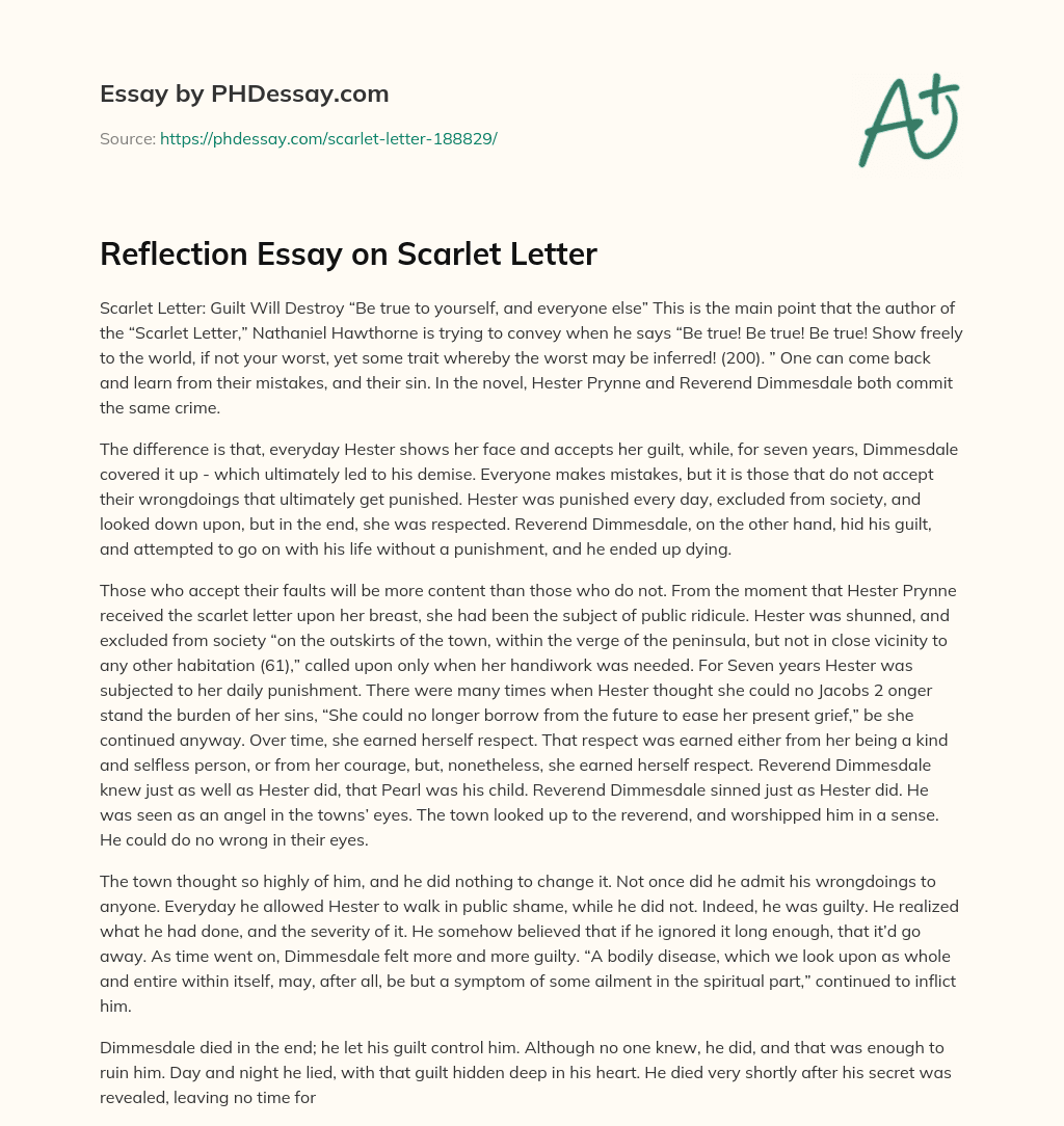 Reflection Essay on Scarlet Letter essay