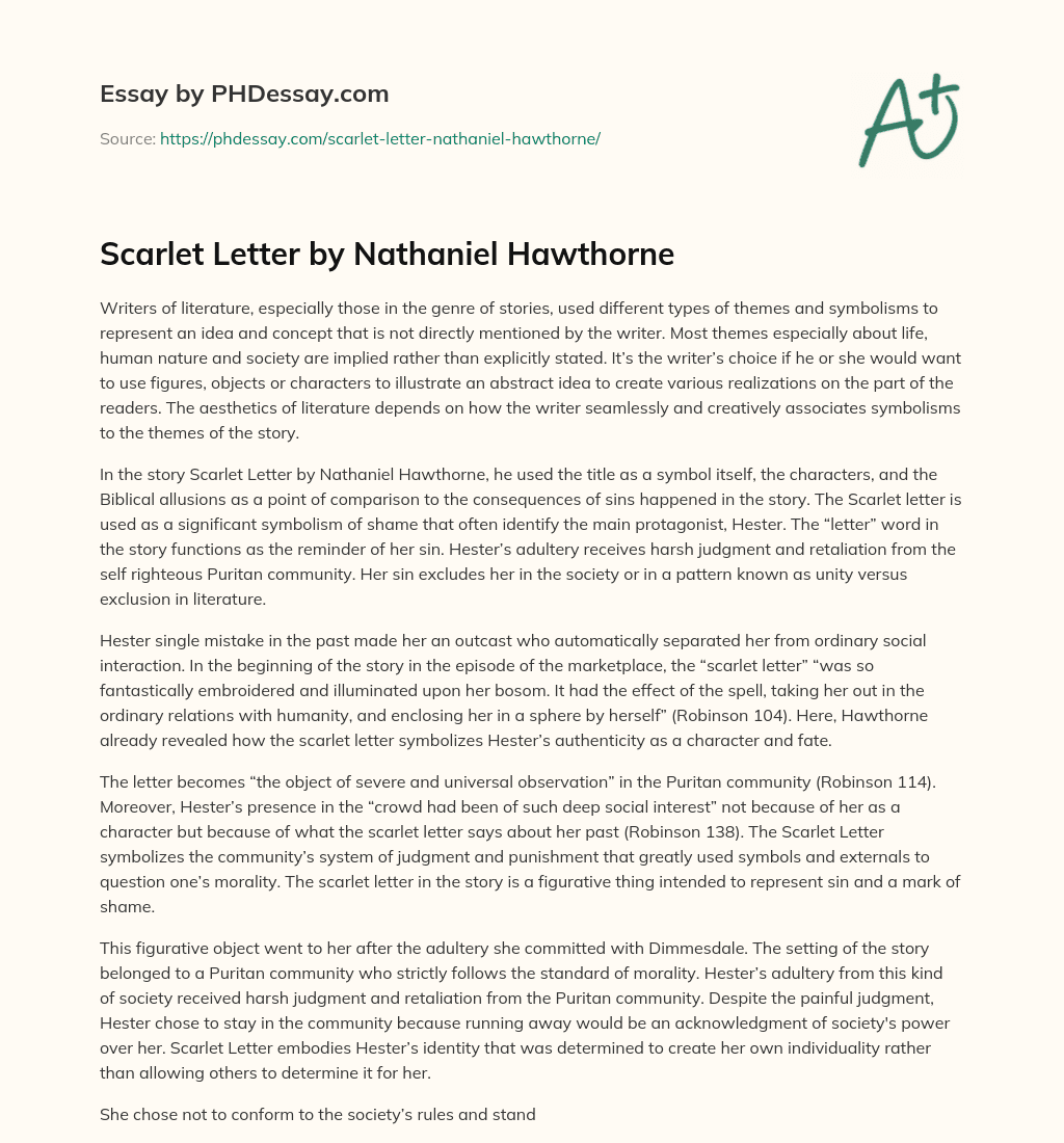 Scarlet Letter by Nathaniel Hawthorne essay