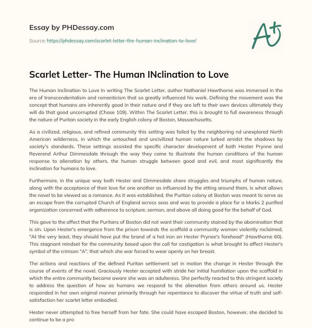 Scarlet Letter- The Human INclination to Love essay