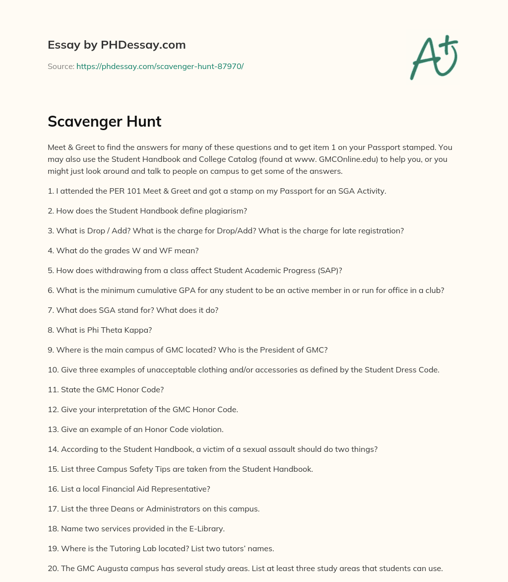 Scavenger Hunt essay