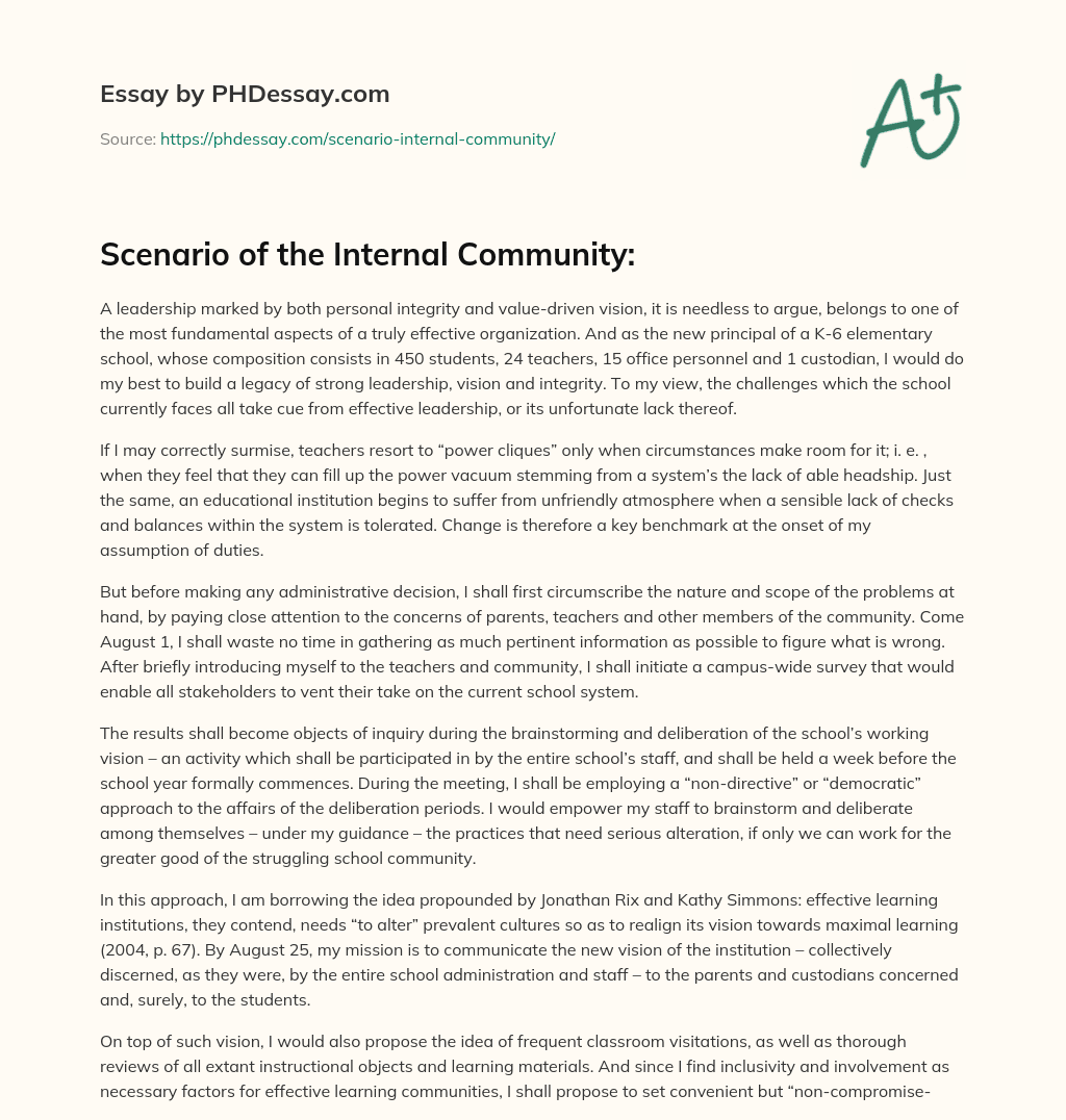 Scenario of the Internal Community: essay