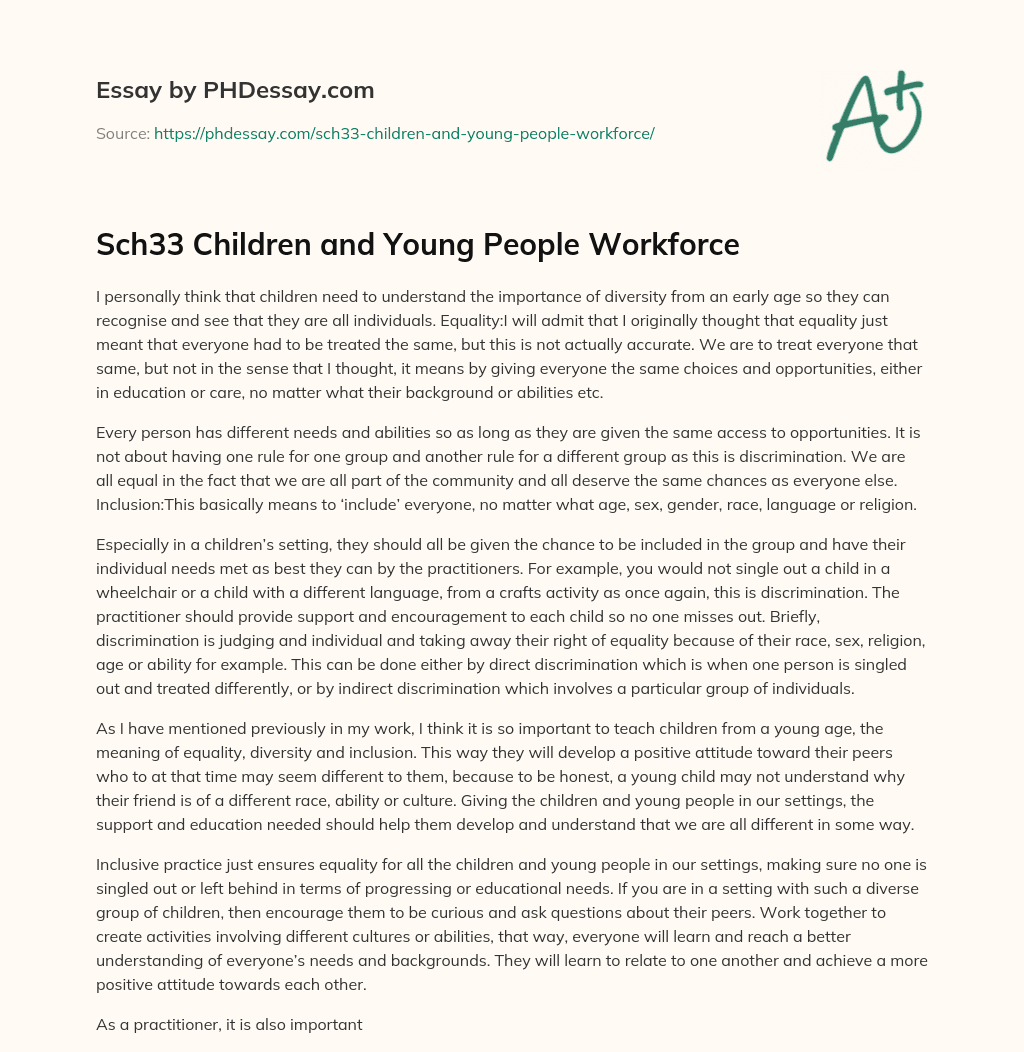Sch33 Children and Young People Workforce essay