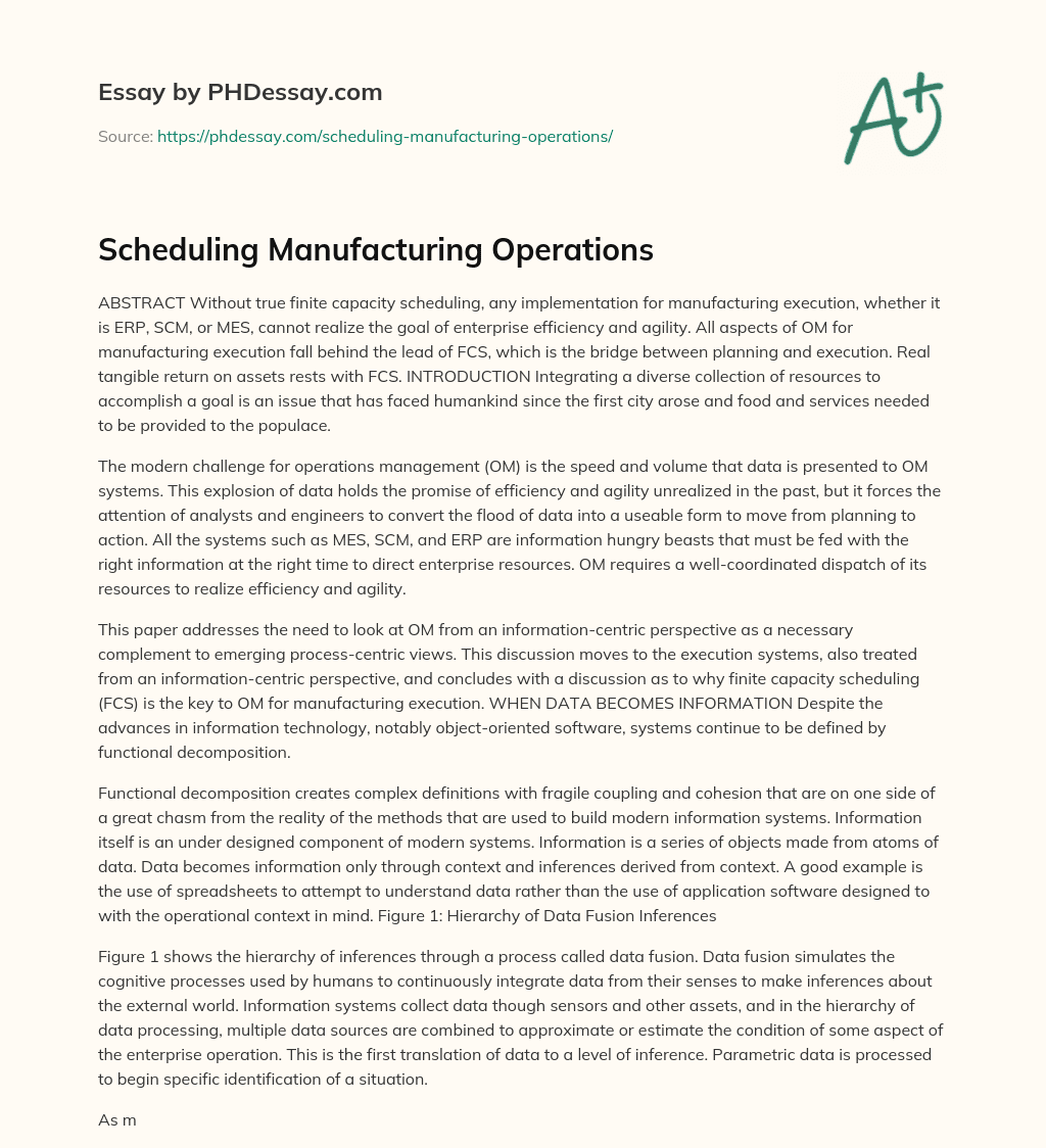 Scheduling Manufacturing Operations essay