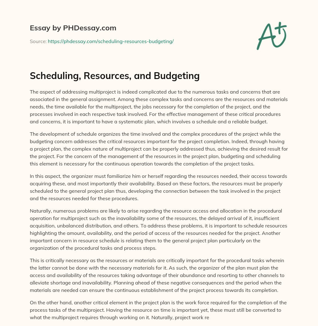 Scheduling, Resources, and Budgeting essay