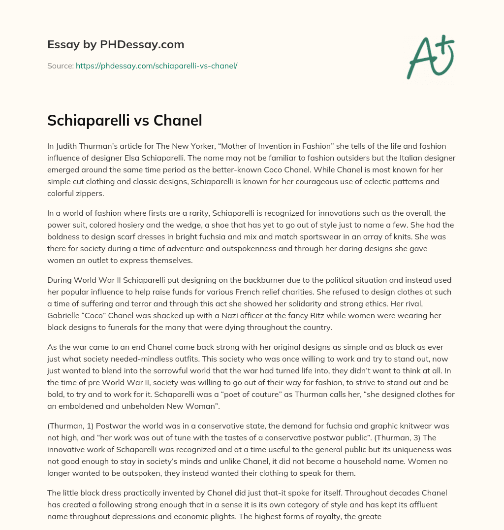 Schiaparelli vs Chanel essay