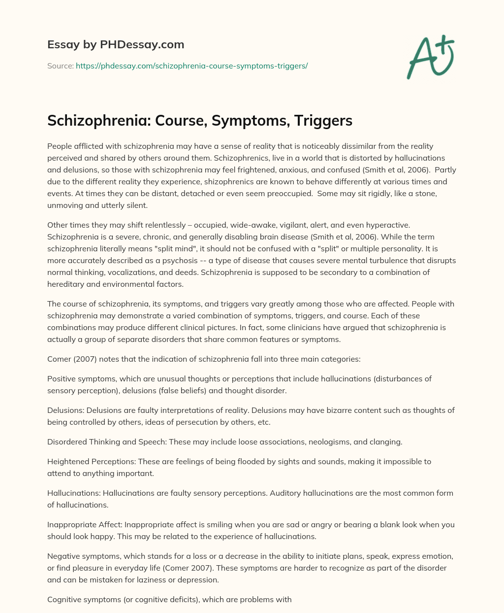 Schizophrenia: Course, Symptoms, Triggers essay