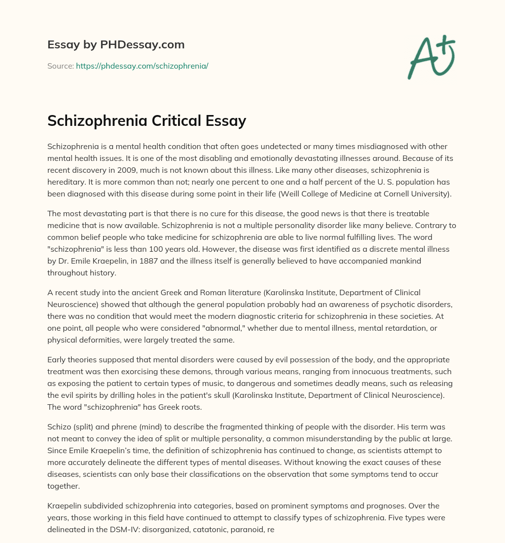 Schizophrenia Critical Essay essay