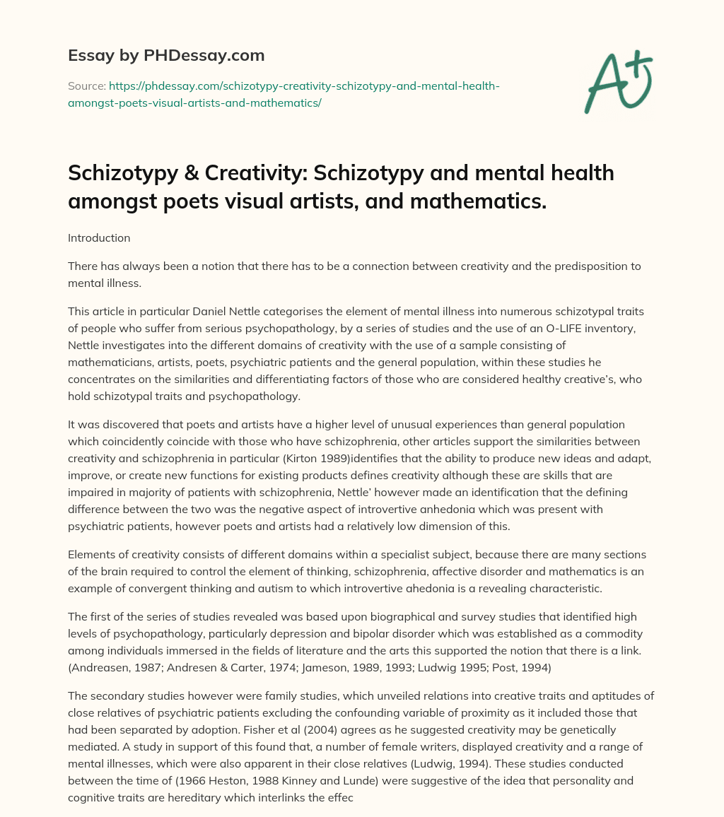 Exploring the Connection Between Creativity and Mental Illness essay