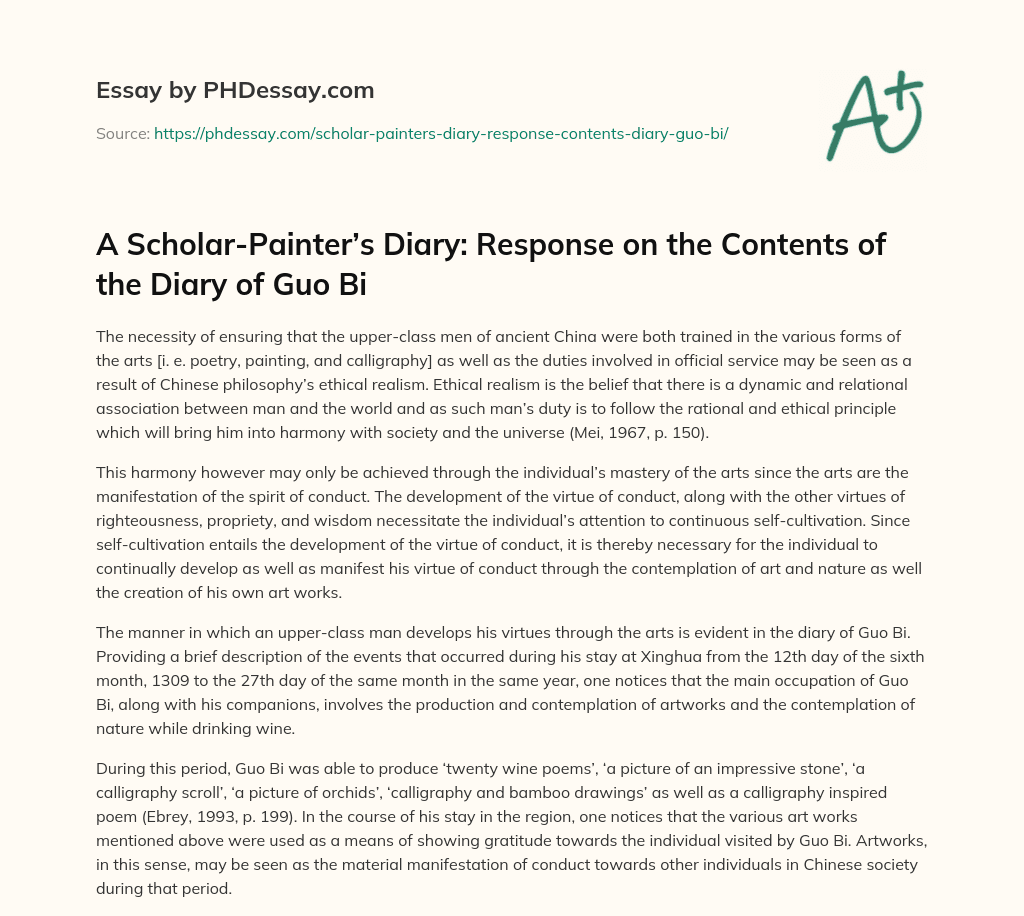 A Scholar-Painter’s Diary: Response on the Contents of the Diary of Guo Bi essay