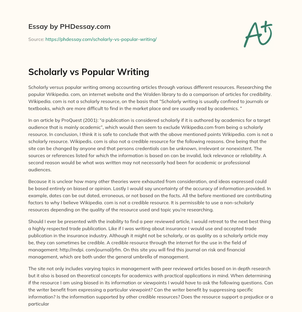 Scholarly vs Popular Writing essay