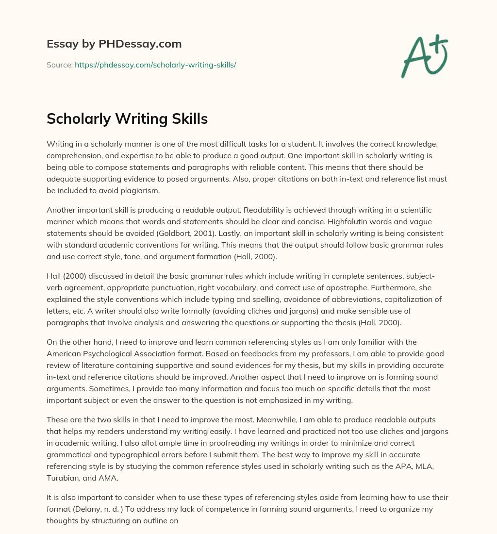 Scholarly Writing Skills essay