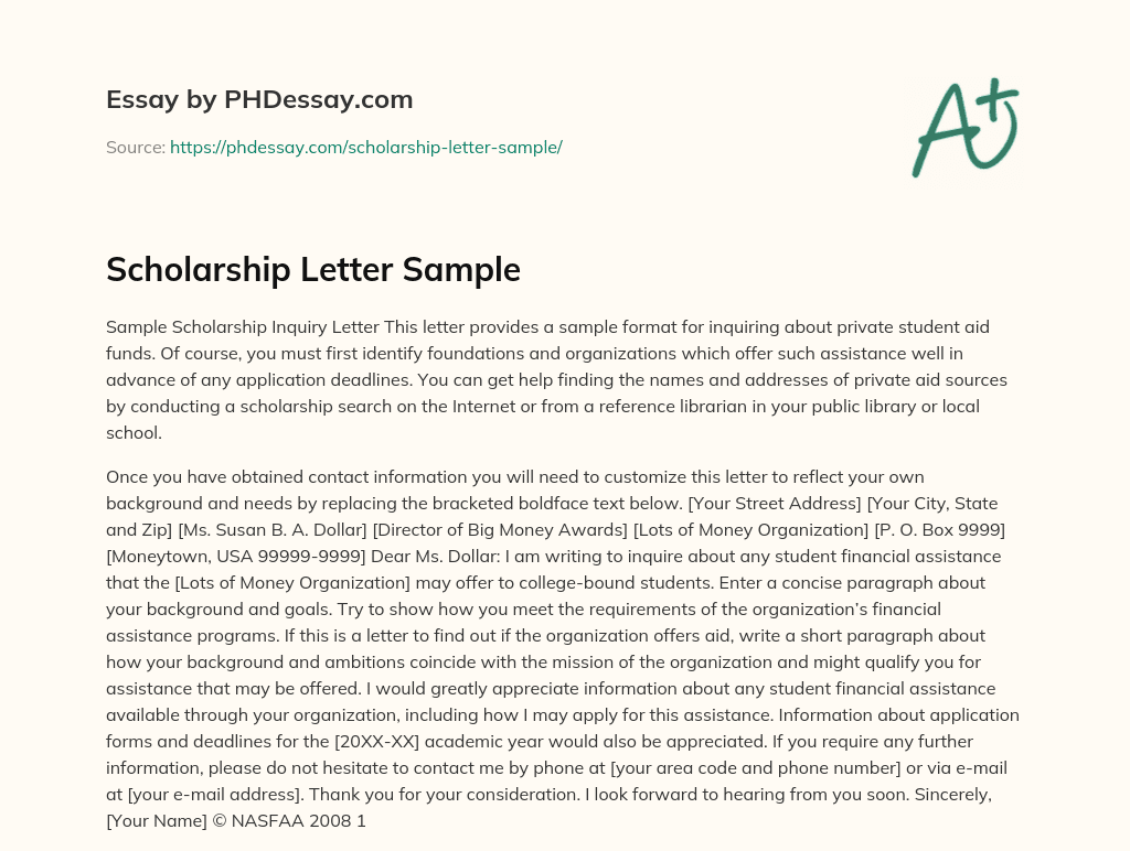 essay letter for scholarship