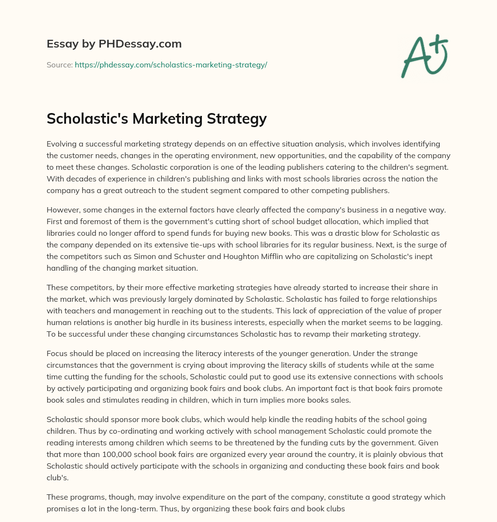 Scholastic’s Marketing Strategy essay