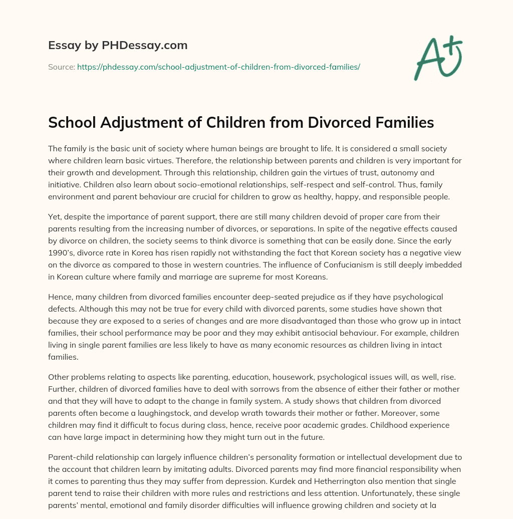 School Adjustment of Children from Divorced Families essay