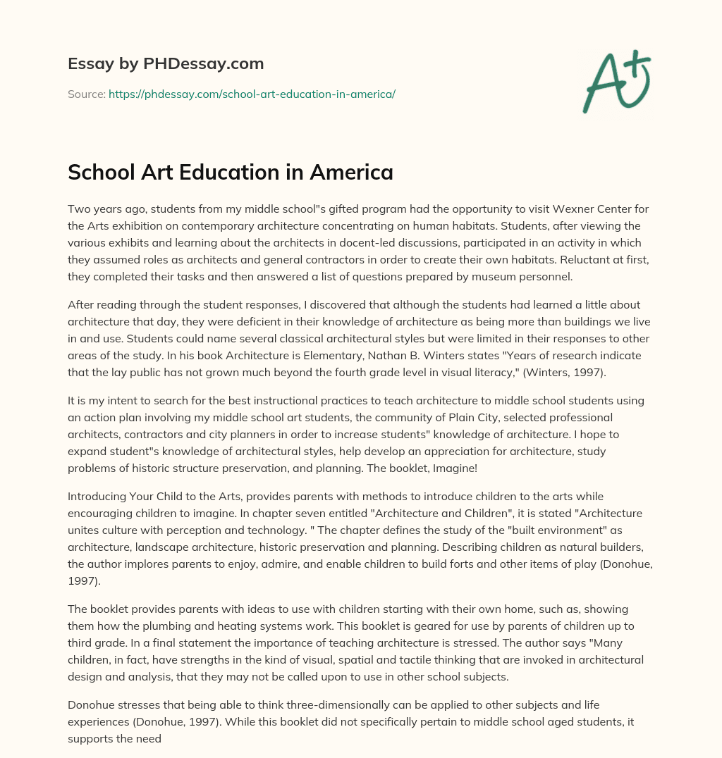 School Art Education in America essay