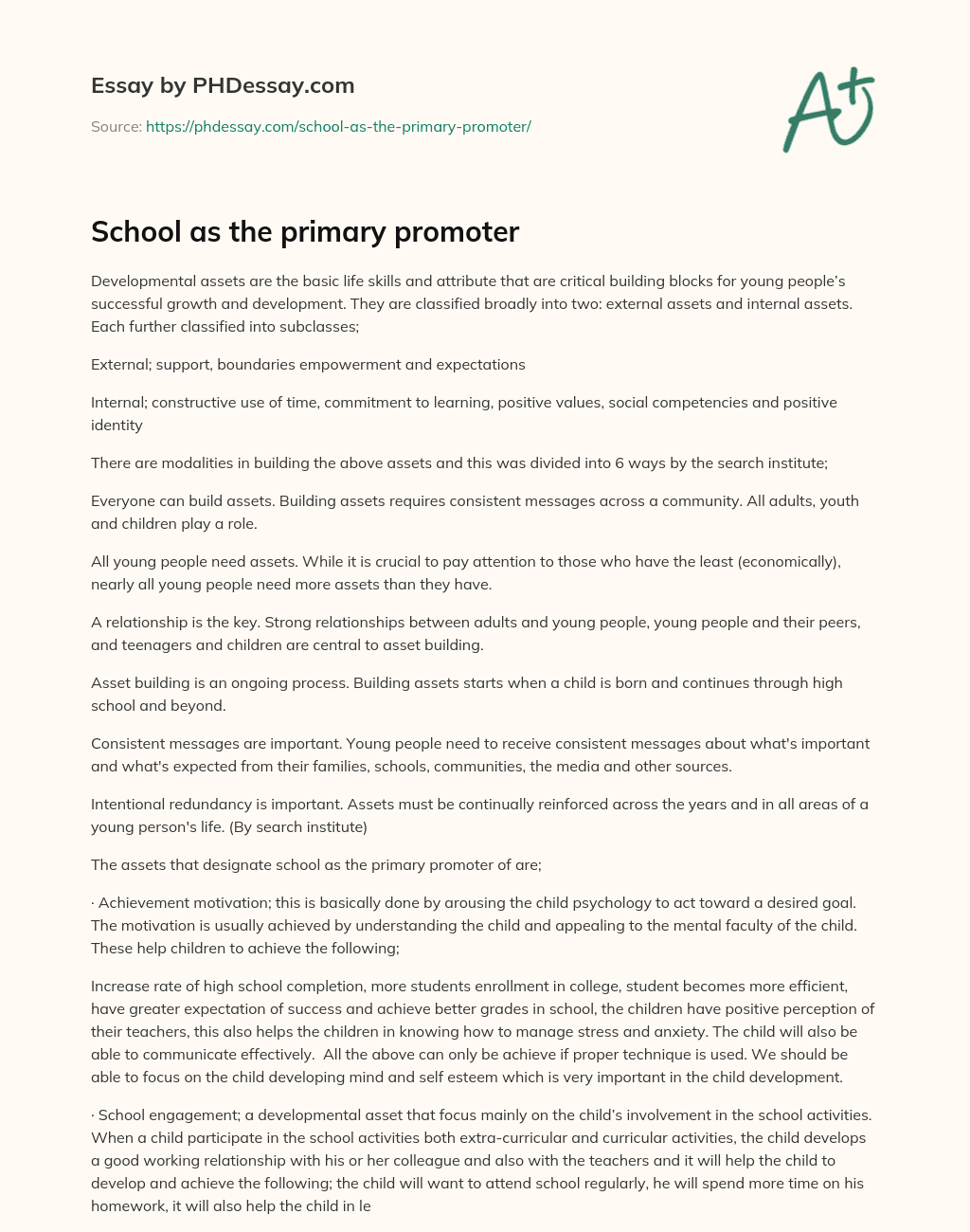 School as the primary promoter essay