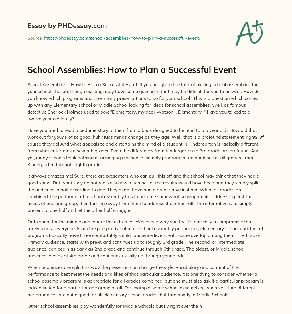 School Assemblies: How to Plan a Successful Event essay