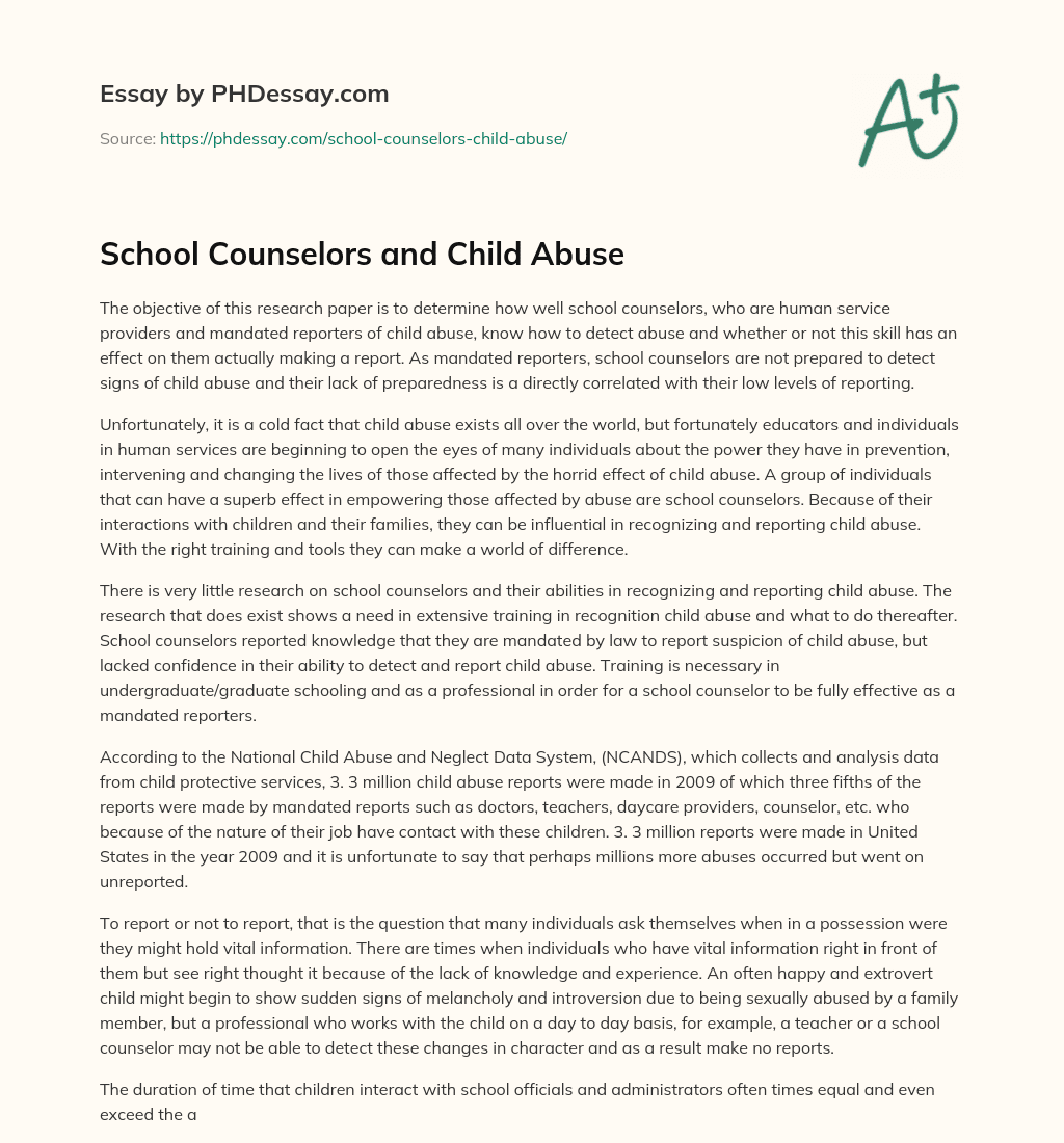 School Counselors and Child Abuse essay