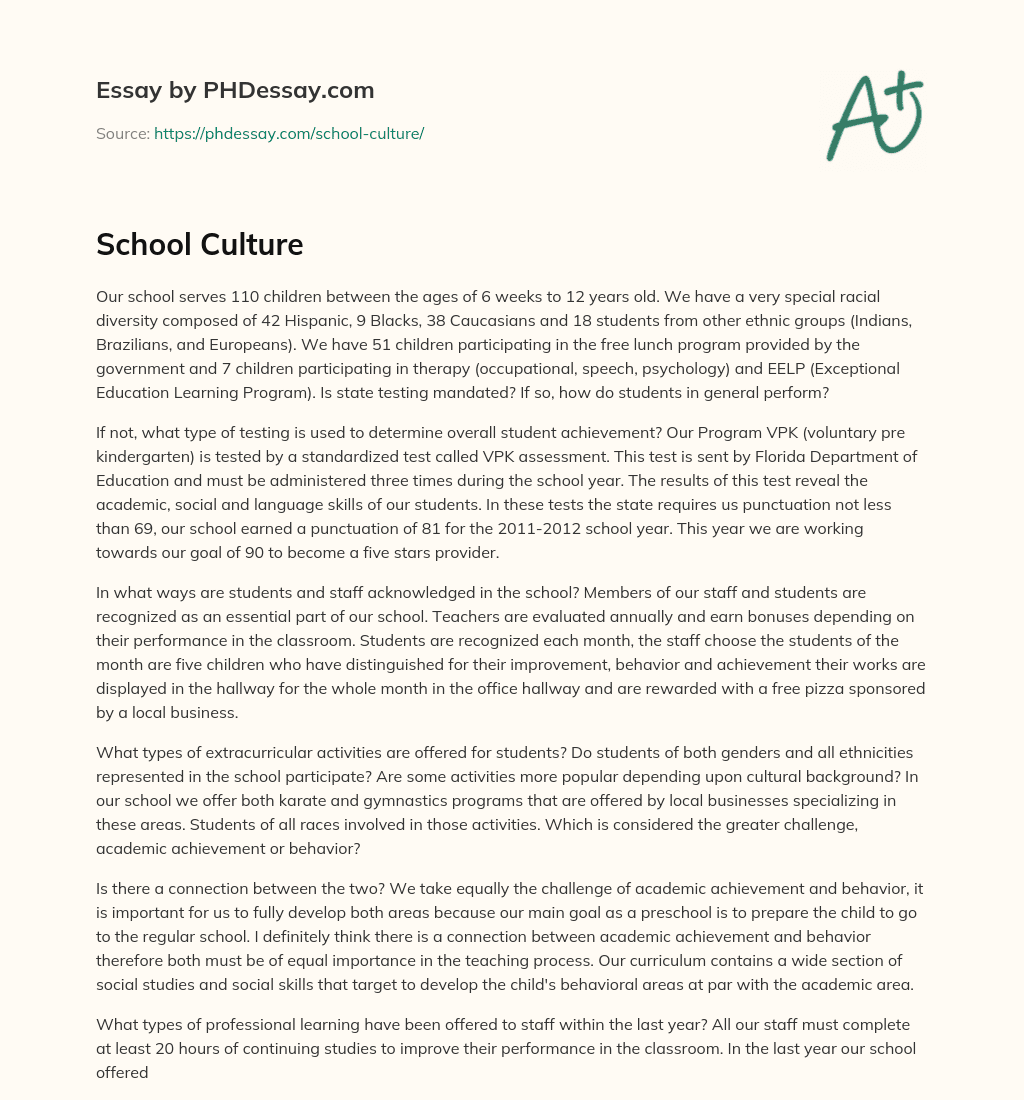 School Culture essay