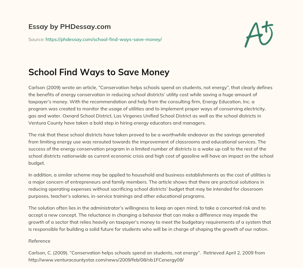 School Find Ways to Save Money essay