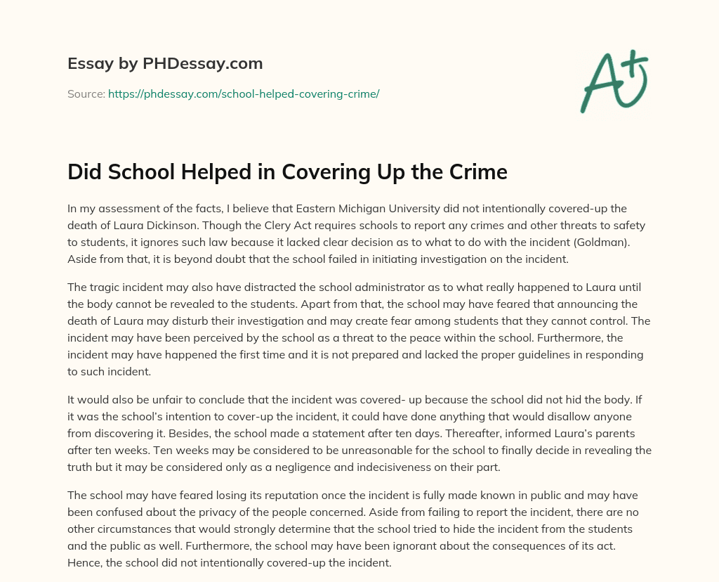 Did School Helped in Covering Up the Crime essay