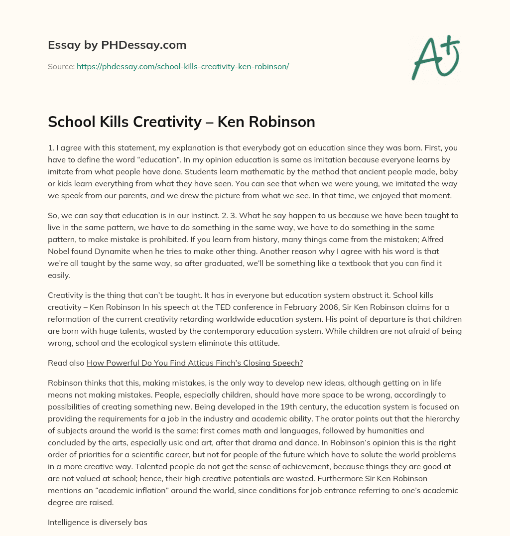 current education system kills creativity essay