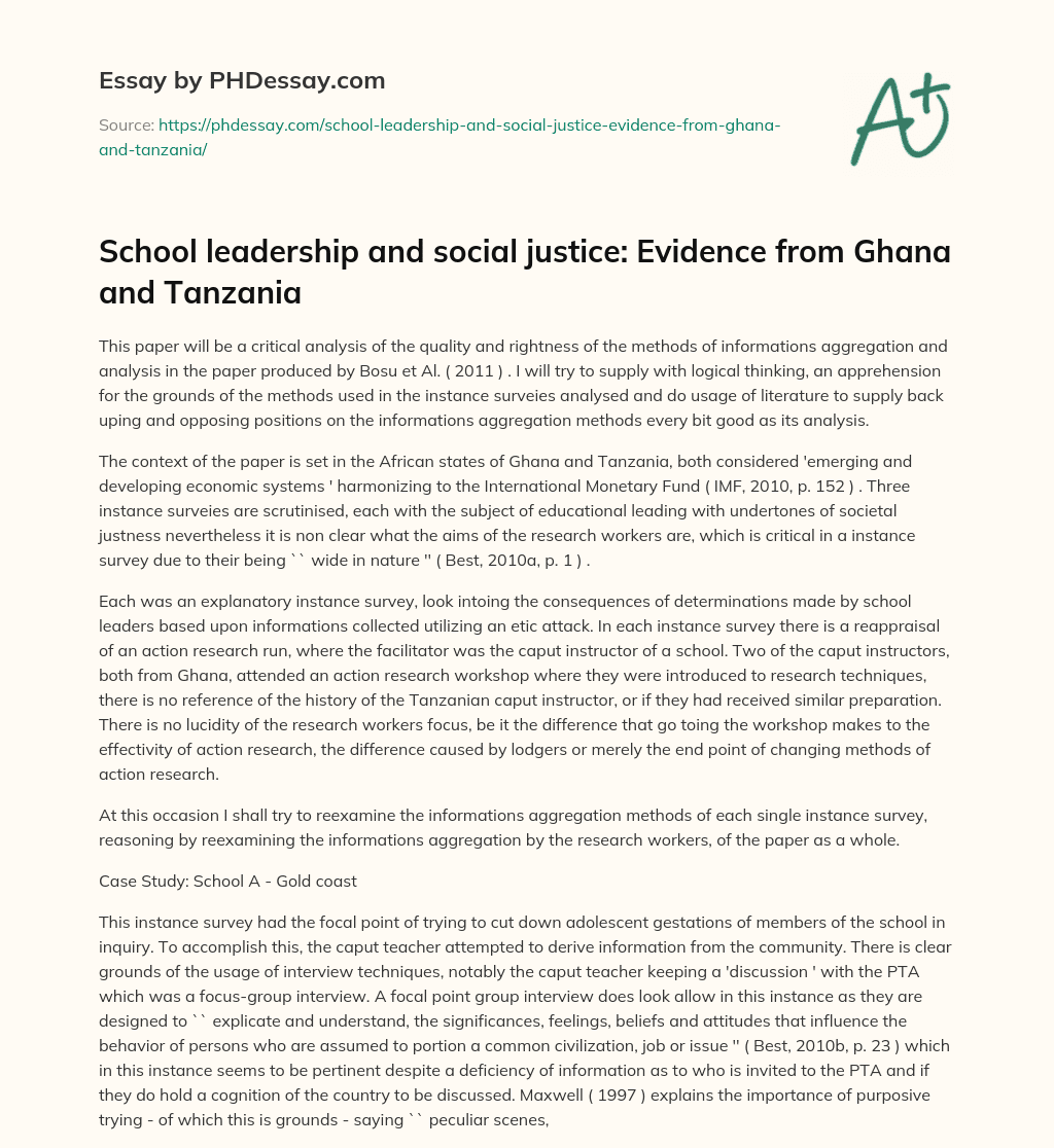 School leadership and social justice: Evidence from Ghana and Tanzania essay