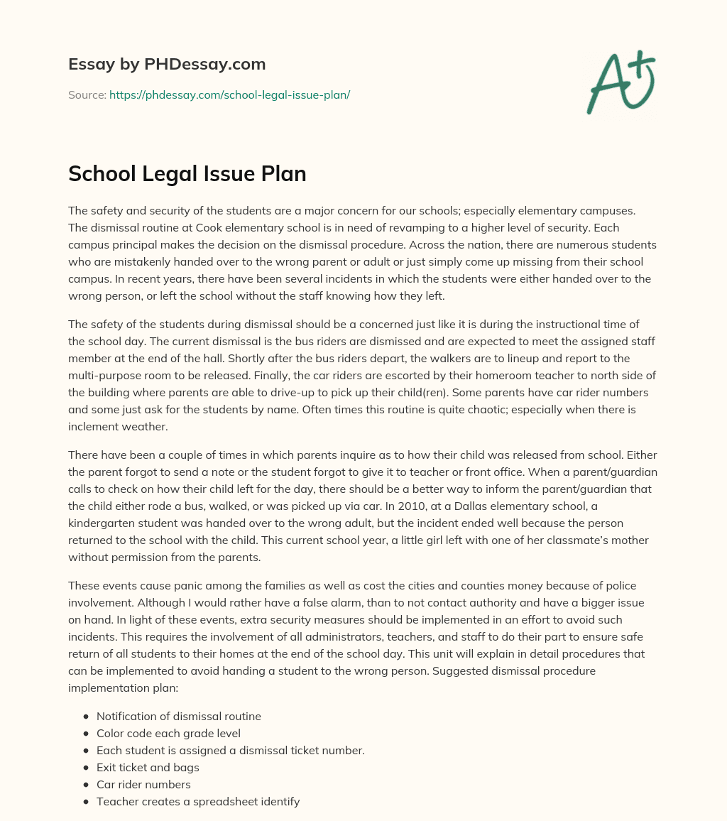 School Legal Issue Plan essay