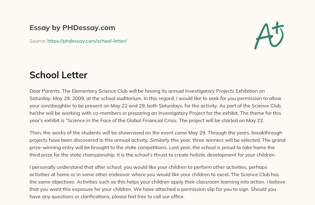 School Letter essay
