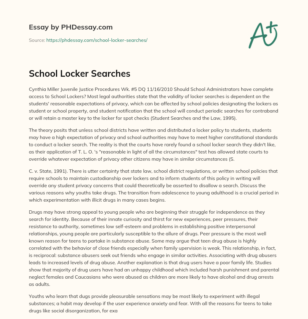 School Locker Searches essay