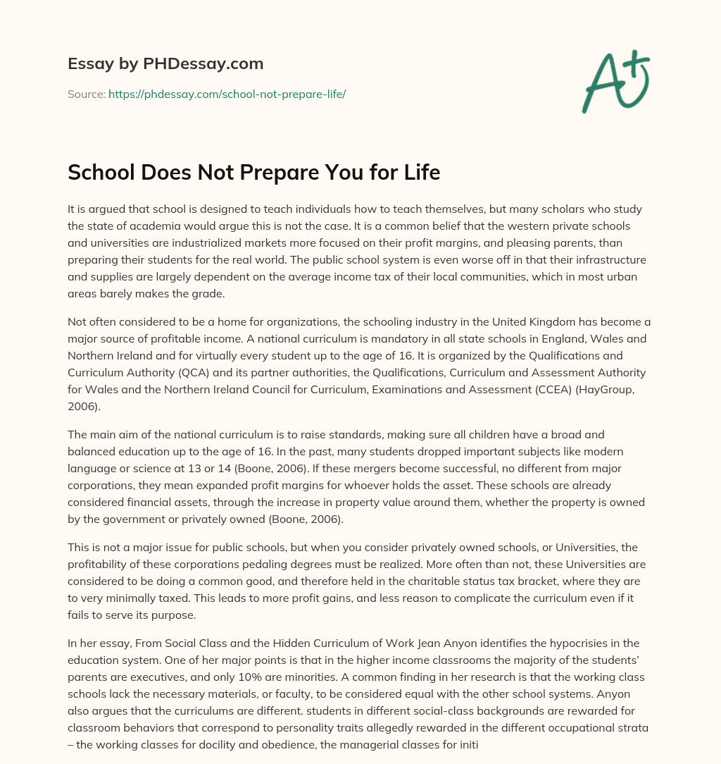 argumentative essay on does education prepare students for independent life