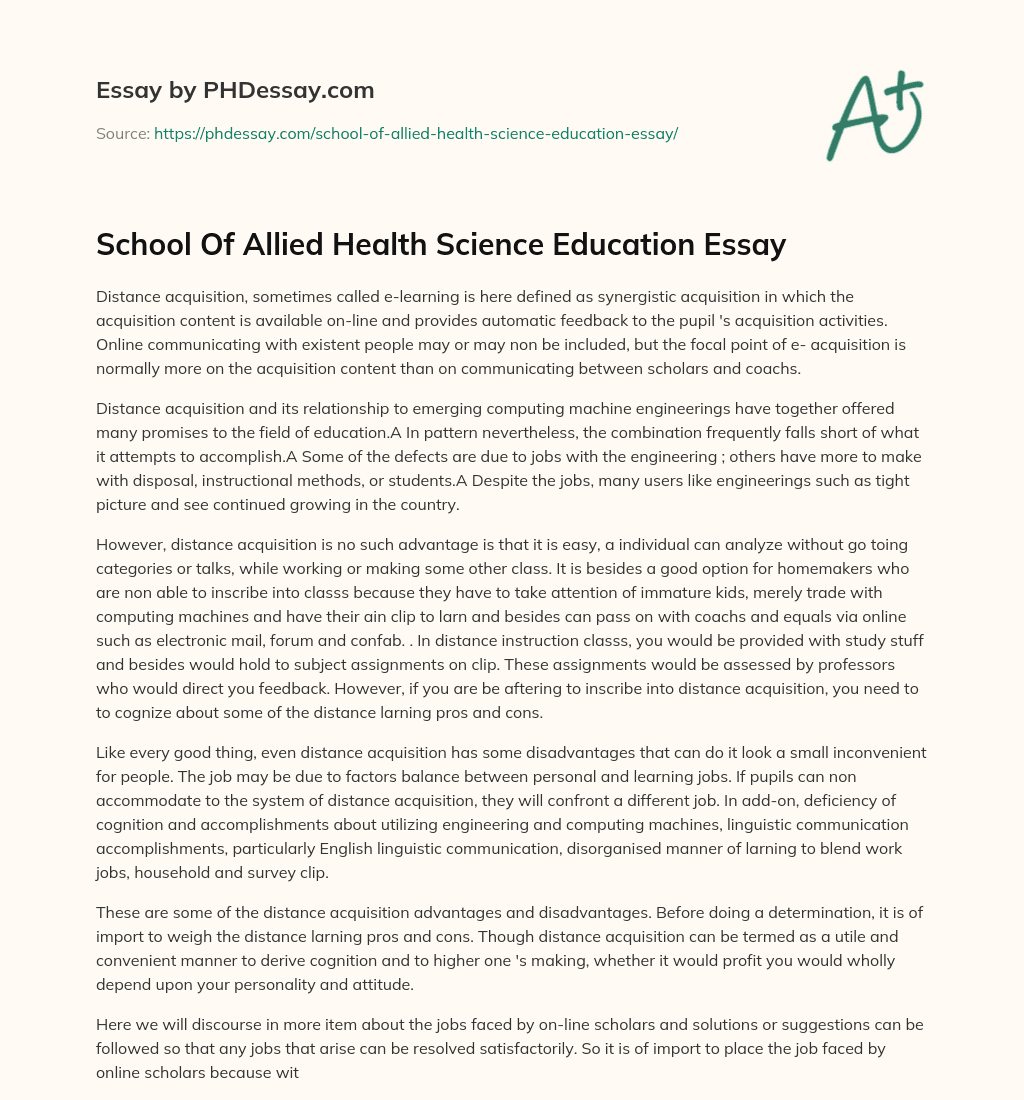 School Of Allied Health Science Education Essay essay