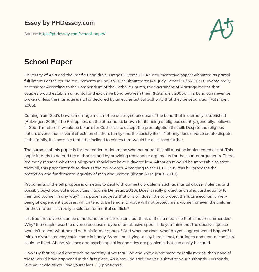Examining the Debate Surrounding the Divorce Bill in the Philippines essay