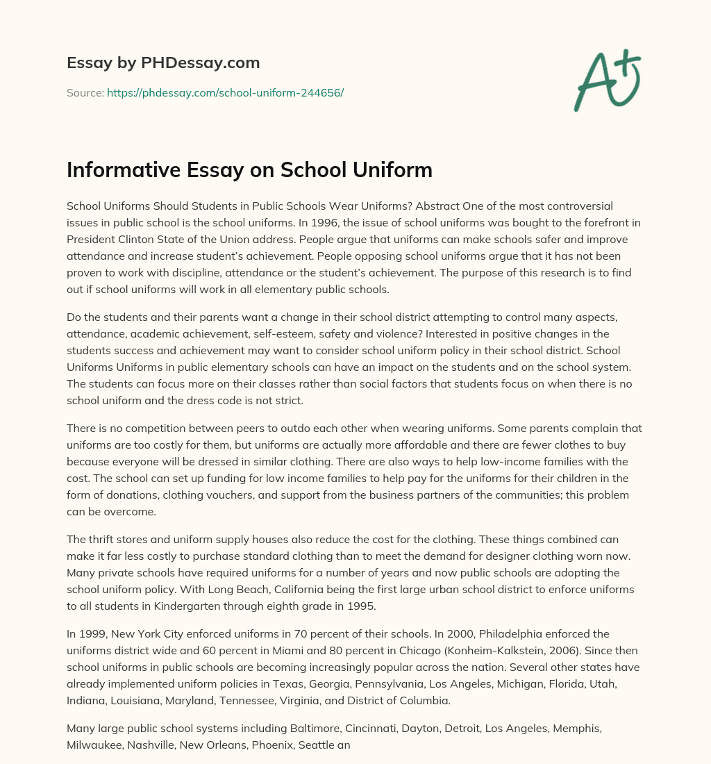 Informative Essay on School Uniform essay