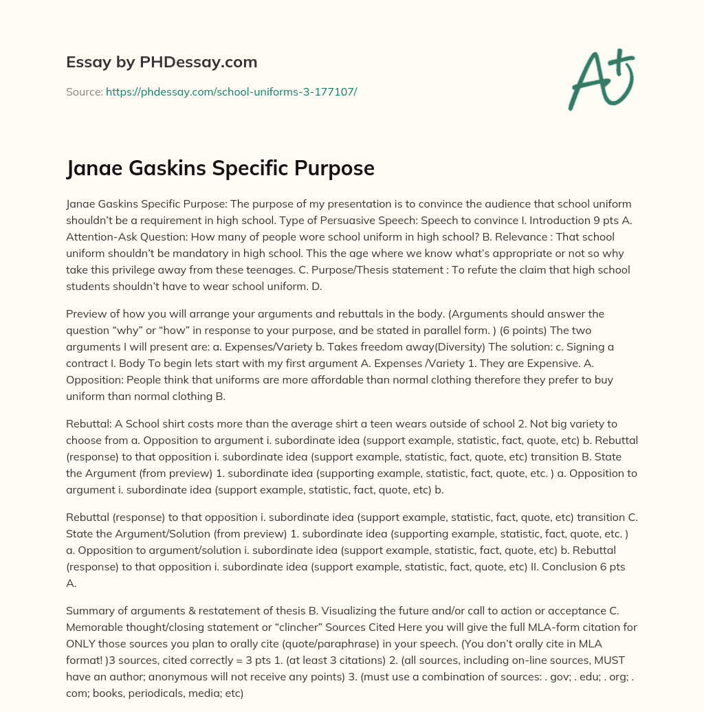 Janae Gaskins Specific Purpose essay