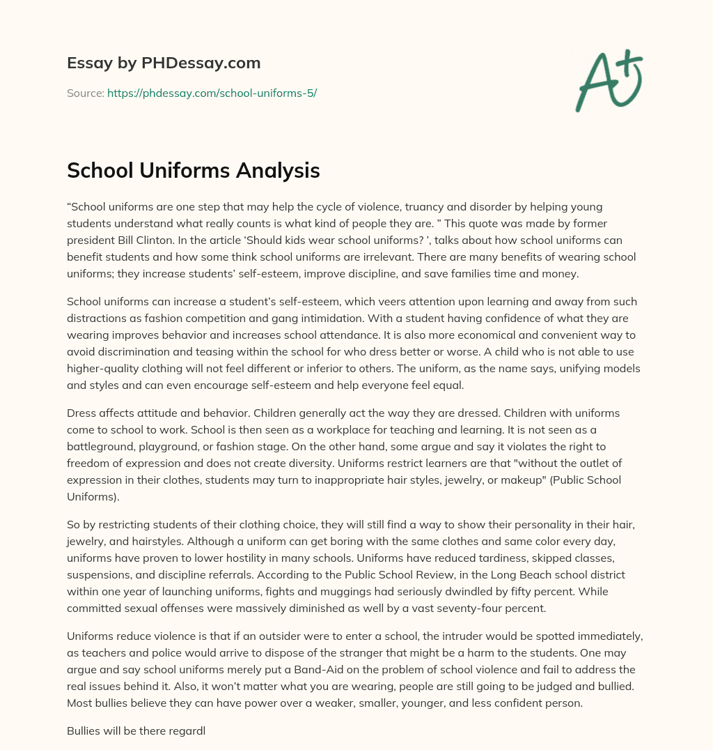 School Uniforms Analysis essay