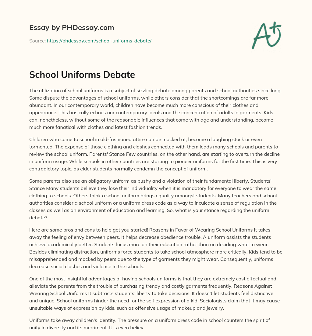 uniform debate essay
