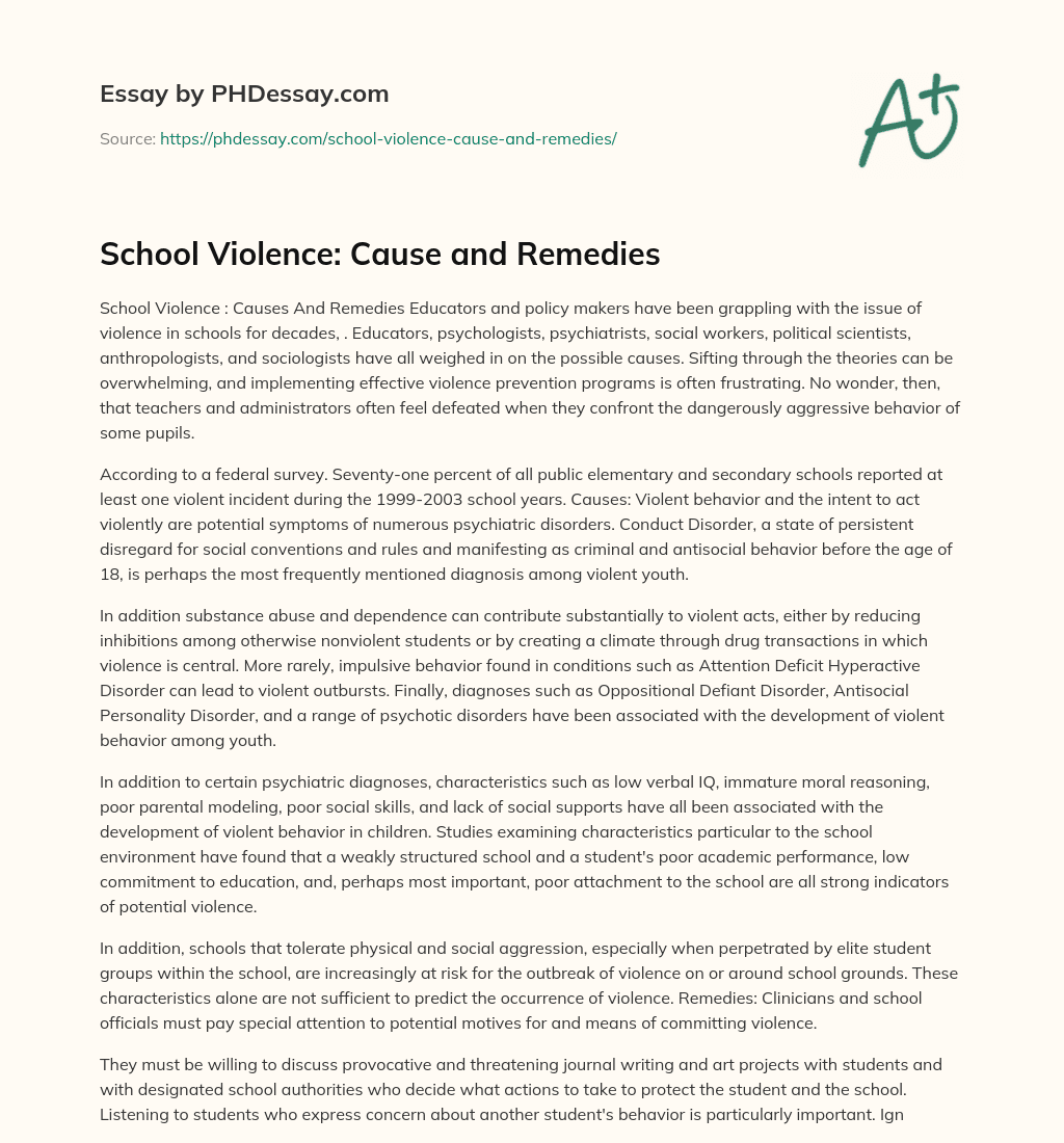 School Violence: Cause and Remedies essay