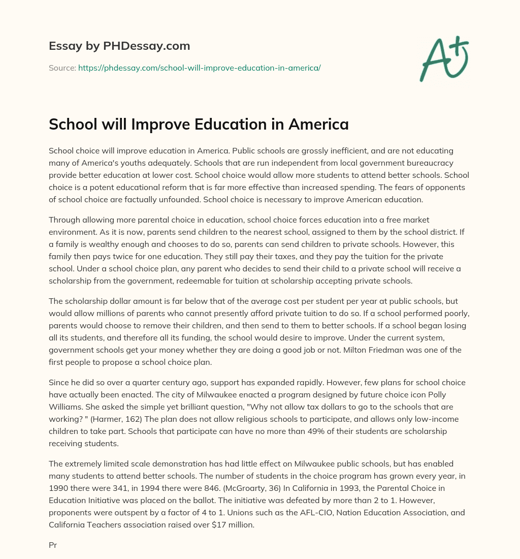 School will Improve Education in America essay