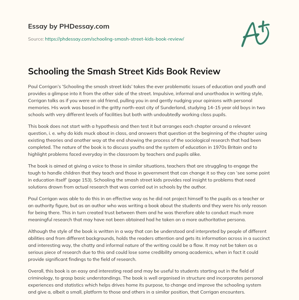 Schooling the Smash Street Kids Book Review essay