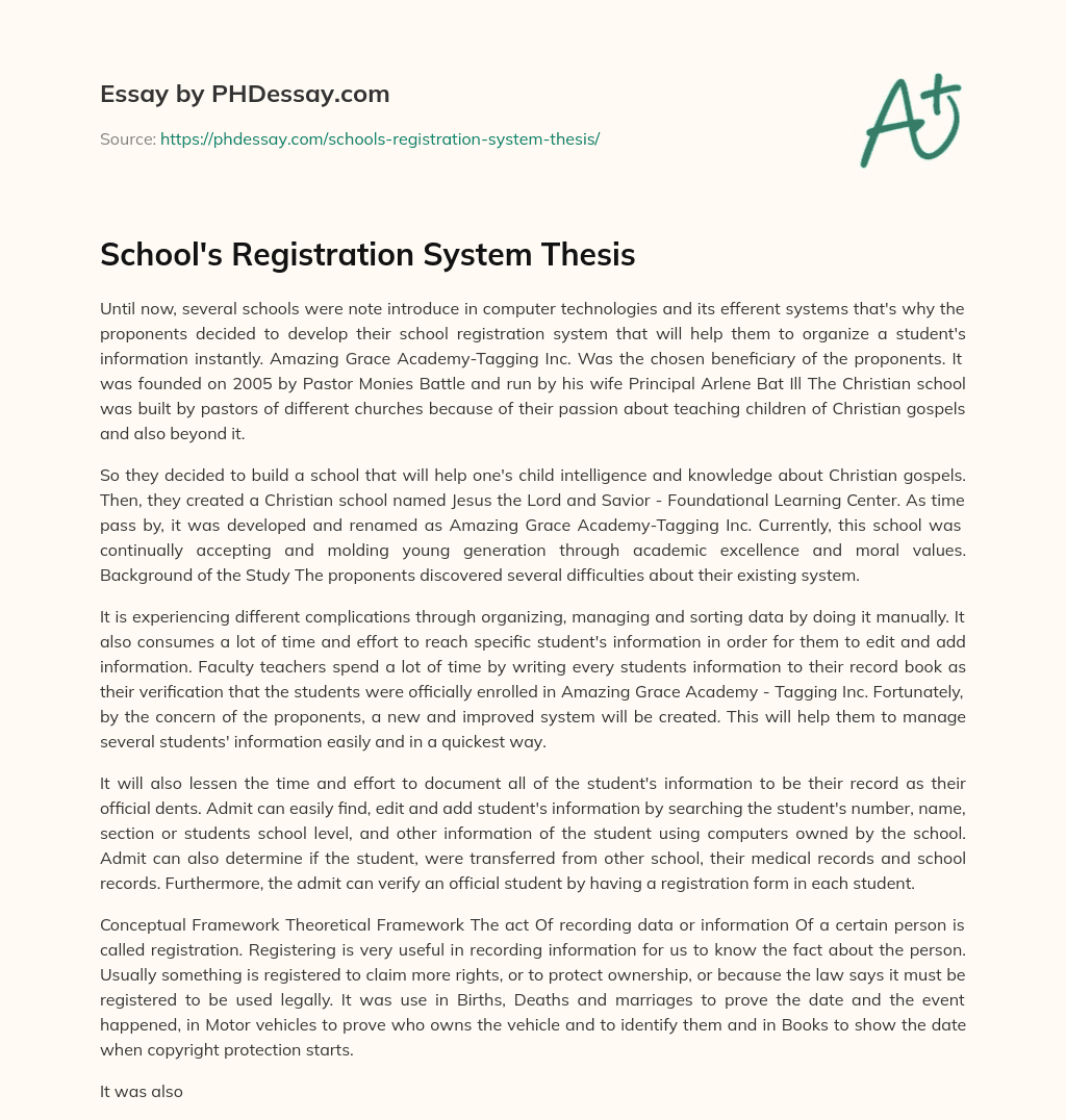 School’s Registration System Thesis essay
