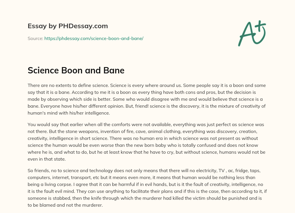 Science Boon And Bane Essay Example 300 Words PHDessay