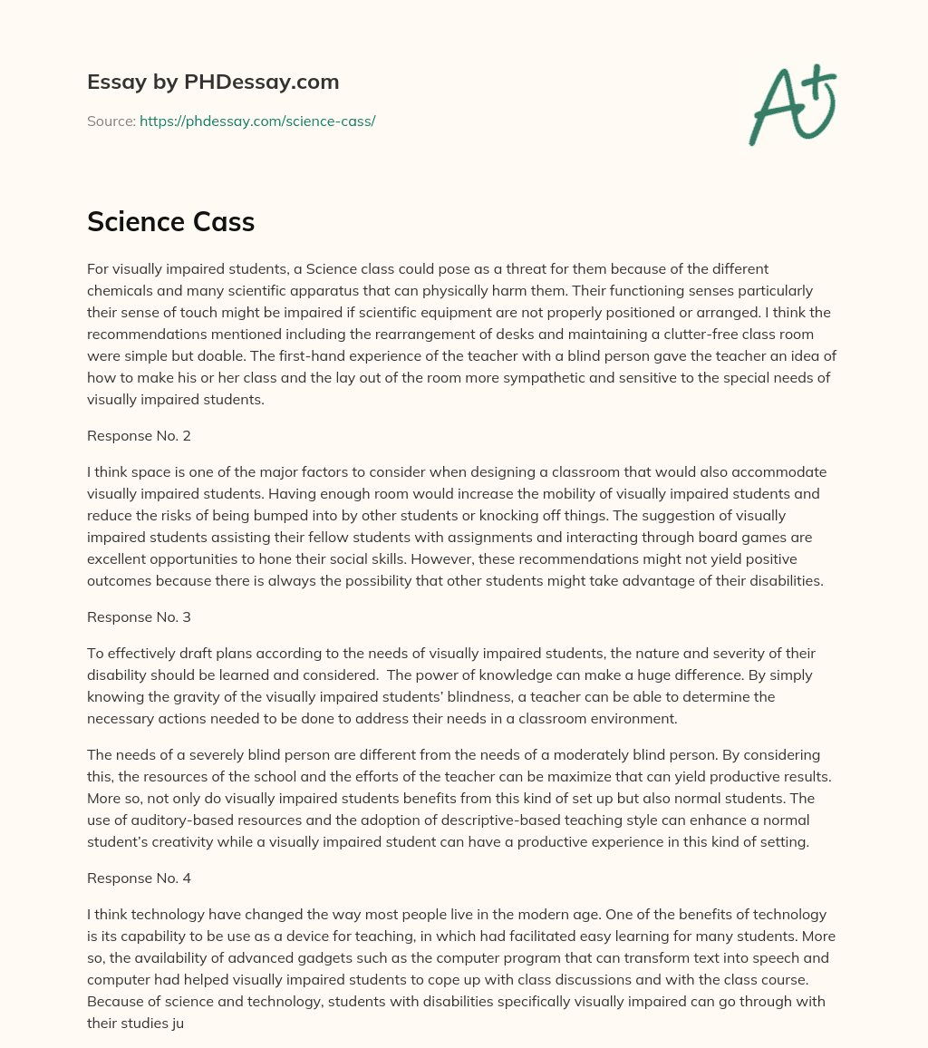 Science Cass (600 Words) - PHDessay.com