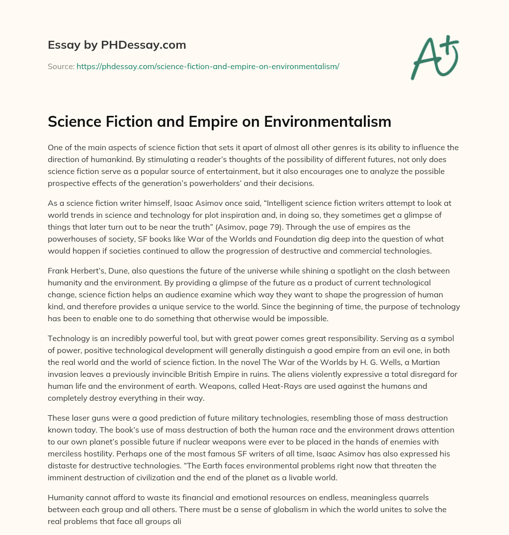 Science Fiction and Empire on Environmentalism essay