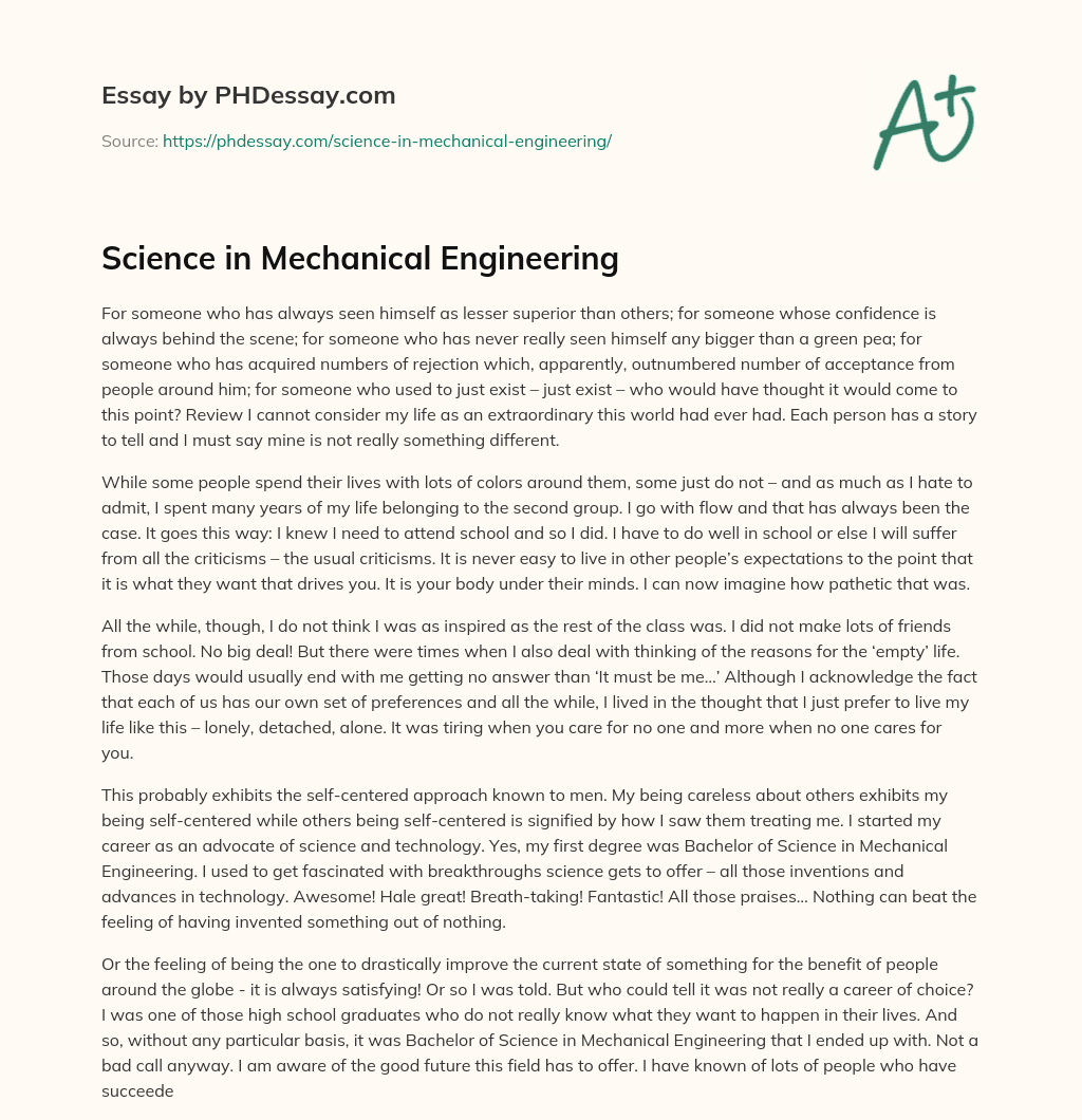 Science in Mechanical Engineering essay