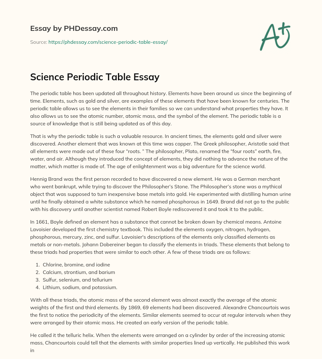 Science Periodic Table Essay essay