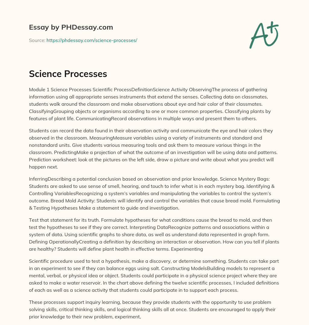 Science Processes essay